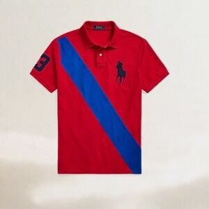 Polo Ralph Lauren Mens Big Pony Sash Polo Shirt Red Blue Classic Fit Large